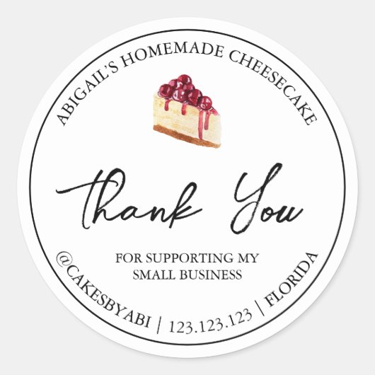 Eenvoudige zelfgemaakte dessert cheesecake dank u ronde sticker (Voorkant)