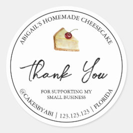 Eenvoudige zelfgemaakte dessert cheesecake dank u  ronde sticker