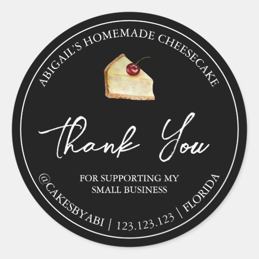 Eenvoudige zelfgemaakte dessert cheesecake dank u  ronde sticker (Voorkant)