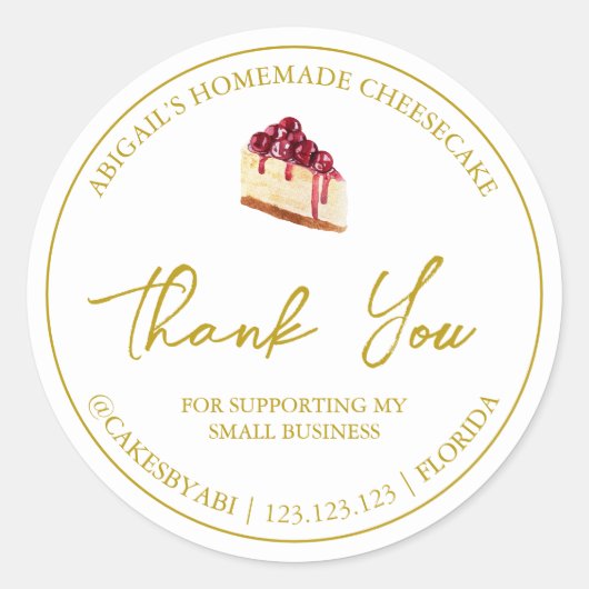 Eenvoudige zelfgemaakte dessert cheesecake dank u ronde sticker (Voorkant)
