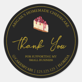 Eenvoudige zelfgemaakte dessert cheesecake dank u  ronde sticker