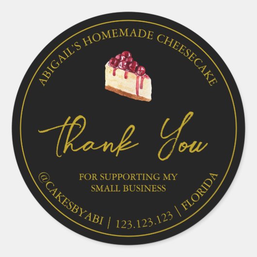 Eenvoudige zelfgemaakte dessert cheesecake dank u ronde sticker (Voorkant)