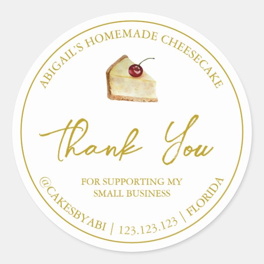 Eenvoudige zelfgemaakte dessert cheesecake dank u  ronde sticker (Voorkant)