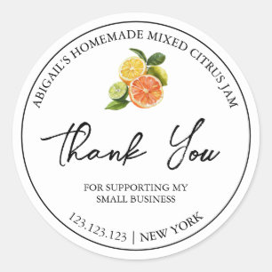 Eenvoudige zelfgemaakte gemengde citrus jam dank u ronde sticker