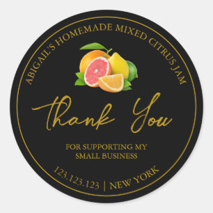 Eenvoudige zelfgemaakte gemengde citrus jam dank u ronde sticker