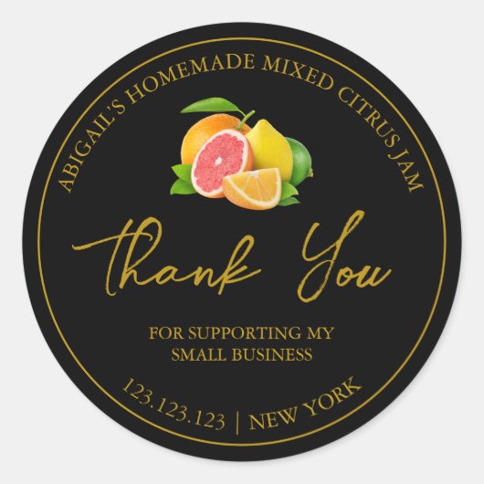 Eenvoudige zelfgemaakte gemengde citrus jam dank u ronde sticker (Voorkant)