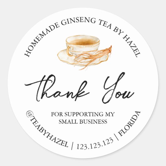 Eenvoudige zelfgemaakte ginseng wortelthee bedankt ronde sticker (Voorkant)