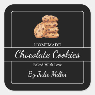 Eenvoudige zelfgemaakte koekjes vierkant label zwa