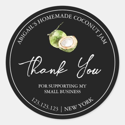 Eenvoudige zelfgemaakte kokosnoot jam dank je labe ronde sticker (Voorkant)