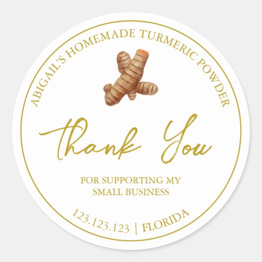 Eenvoudige zelfgemaakte kurkuma dank u label (Voorkant)
