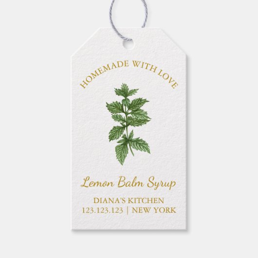 Eenvoudige Zelfgemaakte Lemon Balm Syrup Hang Labe Cadeaulabel (Voorkant)