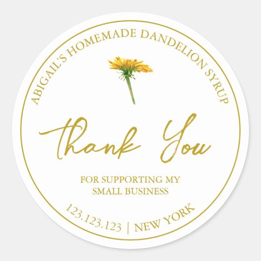 Eenvoudige zelfgemaakte paardenbloem siroop dank u ronde sticker (Voorkant)