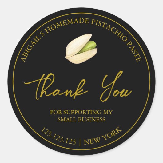 Eenvoudige zelfgemaakte pistache pasta dank u labe ronde sticker (Voorkant)