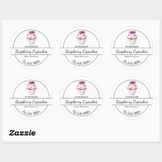 Eenvoudige zelfgemaakte Raspberry Cupcakes Label (Vel)