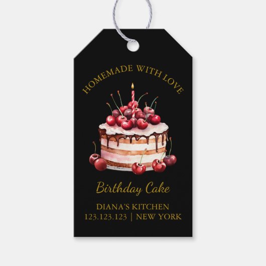 Eenvoudige Zelfgemaakte Taart Hang Label l Zwart Cadeaulabel (Voorkant)