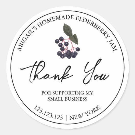 Eenvoudige zelfgemaakte vlierbessenjam bedankt lab ronde sticker (Voorkant)