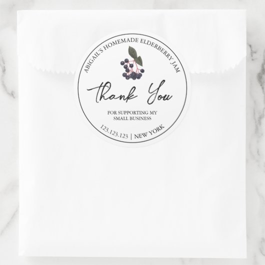 Eenvoudige zelfgemaakte vlierbessenjam bedankt lab ronde sticker (Tas)