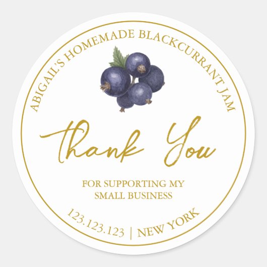 Eenvoudige zelfgemaakte zwarte bessen jam dank u l ronde sticker (Voorkant)