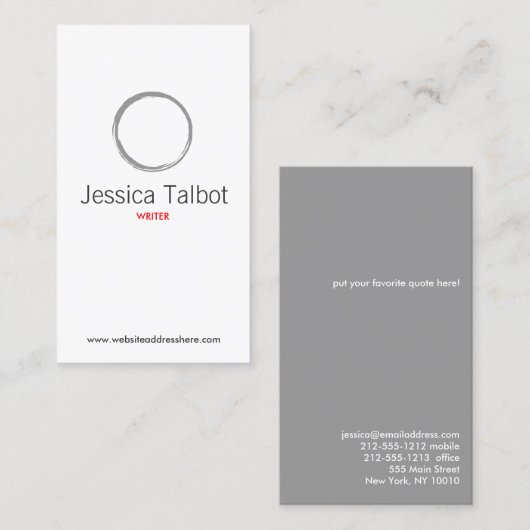 Eenvoudige zen cirkel grijs/wit visitekaartje (Voorkant / Achterkant)