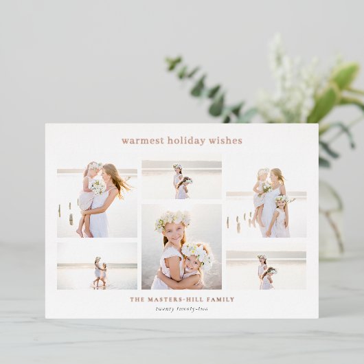 Eenvoudige zes | Minimale Roos voor fotocollage Go Folie Feestdagenkaart (Staand Voorkant)