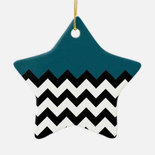 Eenvoudige zigzag lijnen en donkerblauw Blauwgroen Keramisch Ornament (Voorkant)