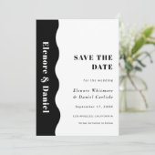 Eenvoudige zijgolf zwart-wit foto bruiloft save the date (Staand voorkant)