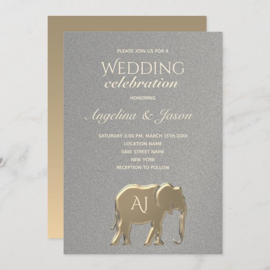 Eenvoudige zilver en gouden bruiloft kaart (Voorkant / Achterkant)