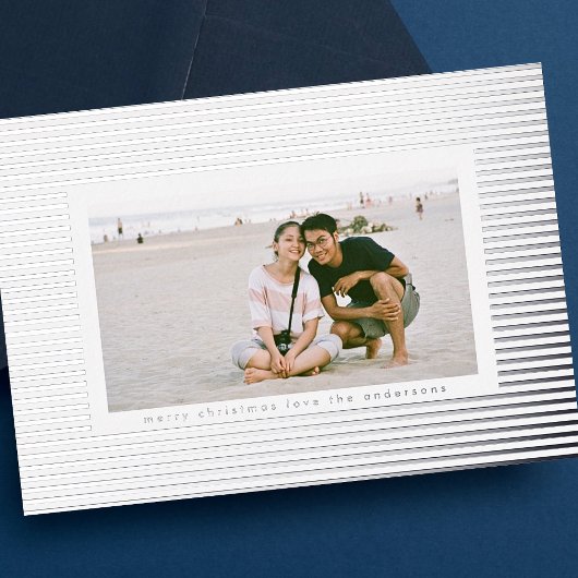 Eenvoudige, zilver geperste Pin Stripe Foto Folie Feestdagenkaart