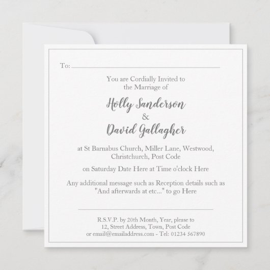 Eenvoudige Zilver Grey & White Wedday Kaart (Achterkant)