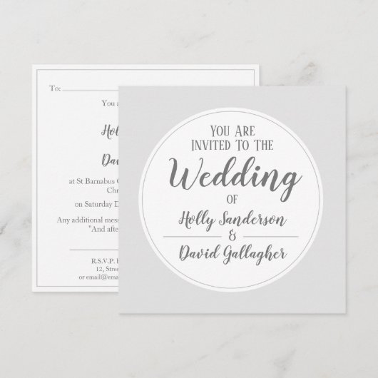 Eenvoudige Zilver Grey & White Wedday Kaart (Voorkant / Achterkant)