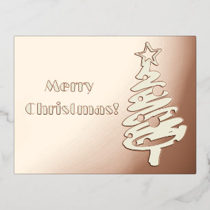 Eenvoudige zilveren boom op een roze gouden achter folie feestdagen briefkaart
