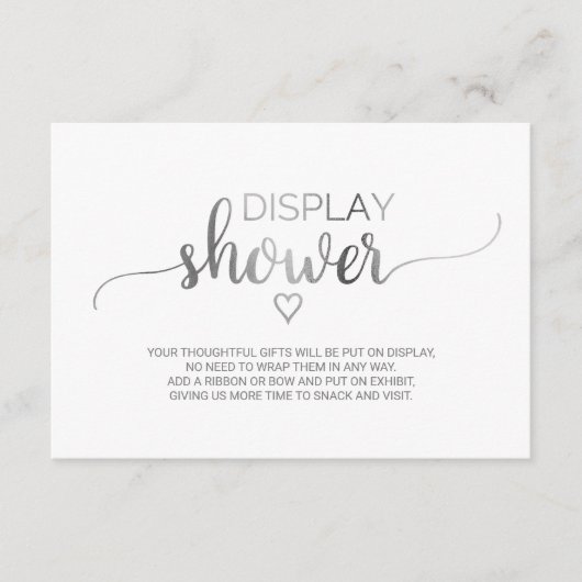 Eenvoudige Zilveren Calligraphy Display Shower Informatiekaartje (Voorkant)
