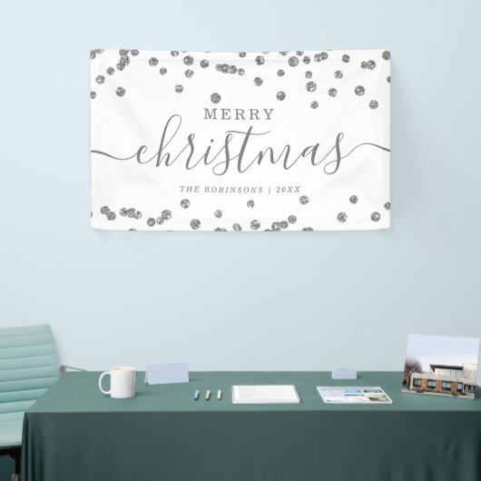 Eenvoudige zilveren Feestdagen voor kerstmis Glitt Spandoek (Beurs)