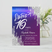 Eenvoudige Zilveren Glitter Drips Ombre Sweet 16 Kaart (Staand voorkant)