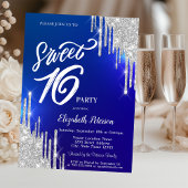 Eenvoudige zilveren glitter druppels blauw zoet 16 kaart