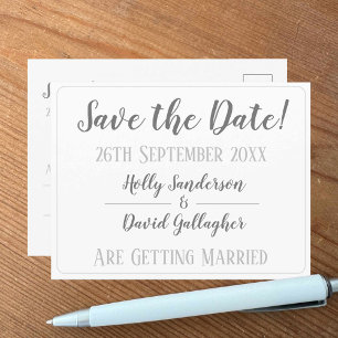 Eenvoudige Zilveren Grijze & Witte Save the Date-a Briefkaart