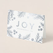Eenvoudige zilveren JOY-vakantiecaarten | Echte Fo Folie Kaarten (Voorkant)