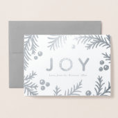 Eenvoudige zilveren JOY-vakantiecaarten | Echte Fo Folie Kaarten (Voorkant met envelop)