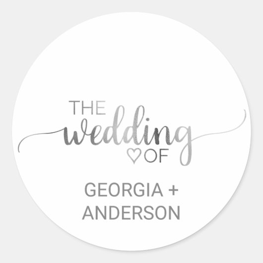 Eenvoudige zilveren kalligrafie-weddenschap ronde sticker (Voorkant)