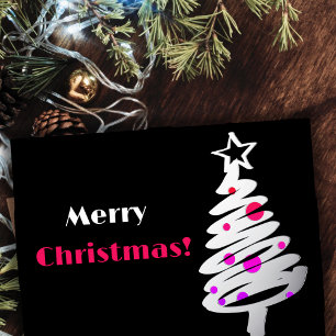 Eenvoudige zilveren kerstboom zwarte achtergrond folie feestdagen briefkaart