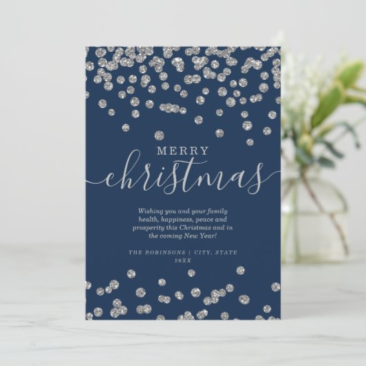 Eenvoudige Zilveren Kerstmis Feestdagen Glitter Na Feestdagenkaart (Staand voorkant)