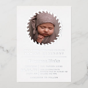 Eenvoudige Zilveren Krans Baby Foto Naamgevingscer Folie Uitnodiging