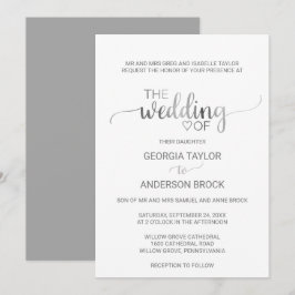 Eenvoudige zilveren oliecalligrafie Formele bruilo Kaart