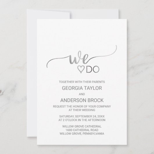 Eenvoudige zilveren oliescalligrafie "We do" bruil Kaart (Voorkant)