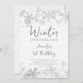 Eenvoudige Zilveren Winter ONEDERLAND 1e Verjaarda Kaart (Voorkant)
