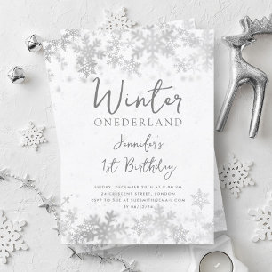 Eenvoudige Zilveren Winter ONEDERLAND 1e Verjaarda Kaart
