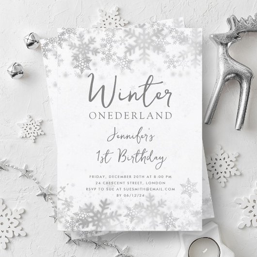 Eenvoudige Zilveren Winter ONEDERLAND 1e Verjaarda Kaart