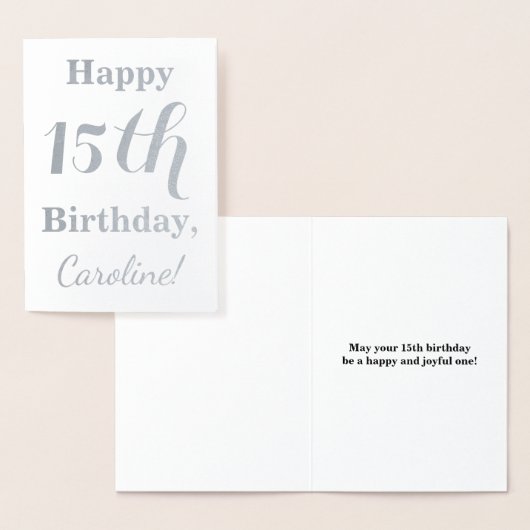 Eenvoudige zilverfolie 15e verjaardag + aangepaste folie kaarten (Display)