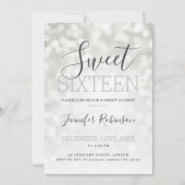 Eenvoudige Zilverige 16-jarige Sparkly Lights Kaart (Voorkant)