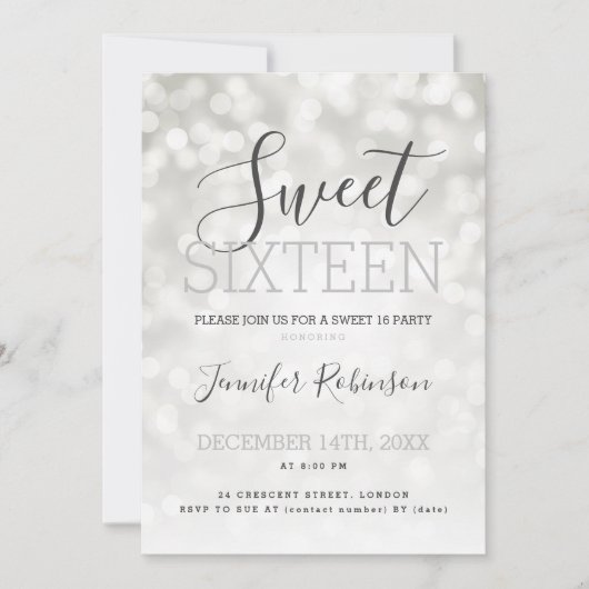 Eenvoudige Zilverige 16-jarige Sparkly Lights Kaart (Voorkant)